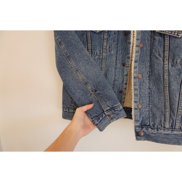 WOMEN'S LEVI'S EX-BOYFRIEND TRUCKER JEAN JACKET Sherpa Premium Snap Small - Picture 5 of 7